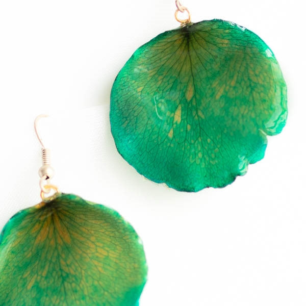 Flower Earrings Green Rose Petal Earrings