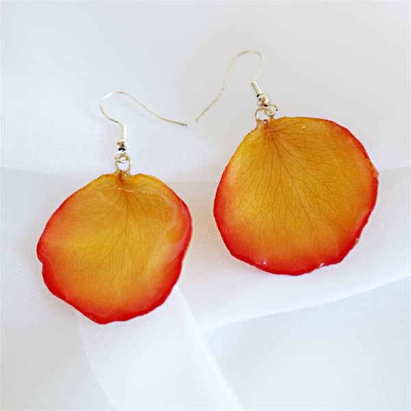 Real Red - Yellow Rose Petal Earrings