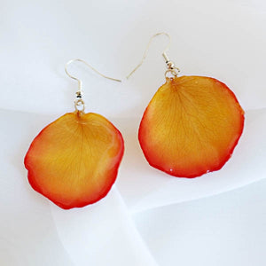 Red - Yellow Rose Petal Earrings