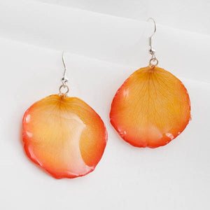 Red - Yellow Rose Petal Earrings