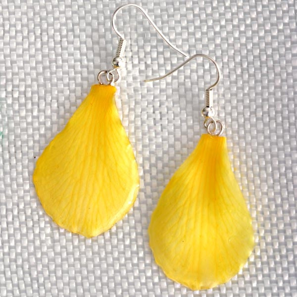 Yellow Dendrobium Orchid Petal Earrings