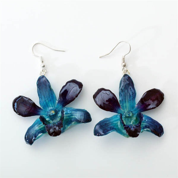 Flower Earrings Purple Blue Small Dendrobium Orchid Earrings