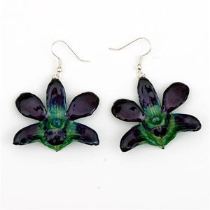 Flower Earrings Purple Green Small Dendrobium Orchid Earrings