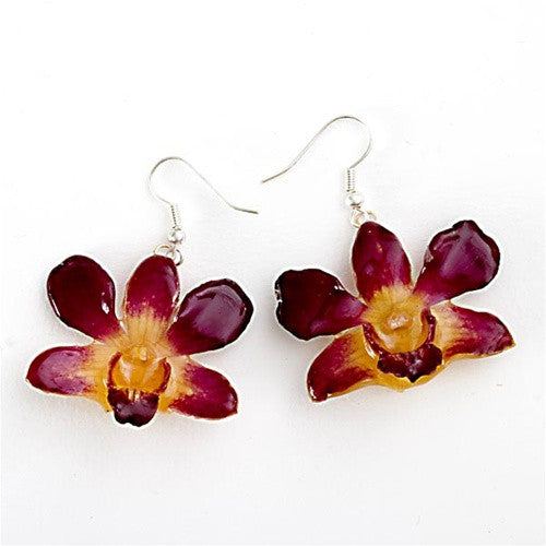 Purple Yellow Small Dendrobium Orchid Earrings