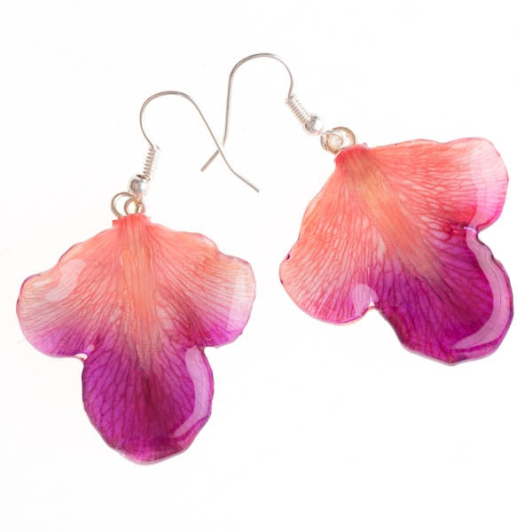 Purple Pink Orchid Petal Earrings
