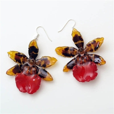 Yellow-Red Tiger Orchid Earrings