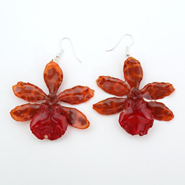 Flower Earrings Orange Red Tiger Orchid Earrings