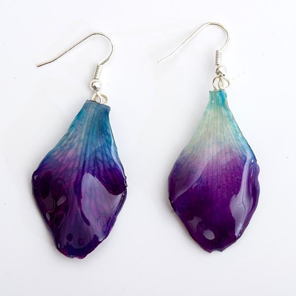 Purple-Blue Dendrobium Petal Earrings