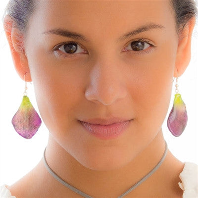 Purple-Green Dendrobium Petal Earrings