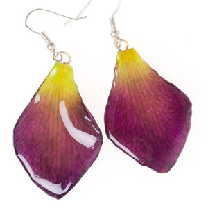 Purple-Green Dendrobium Petal Earrings