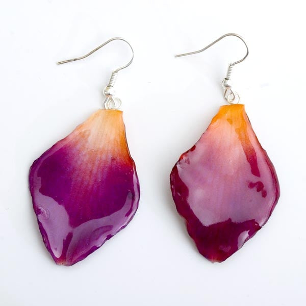 Purple-Orange Dendrobium Orchid Petal Earrings