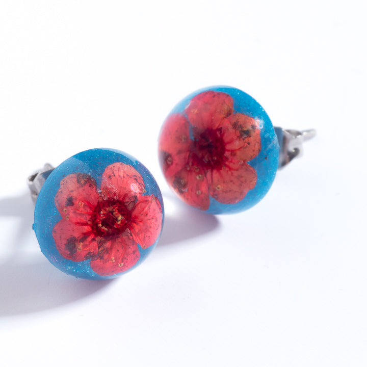 Flower Earrings Red-Blue Orb Stud Earrings