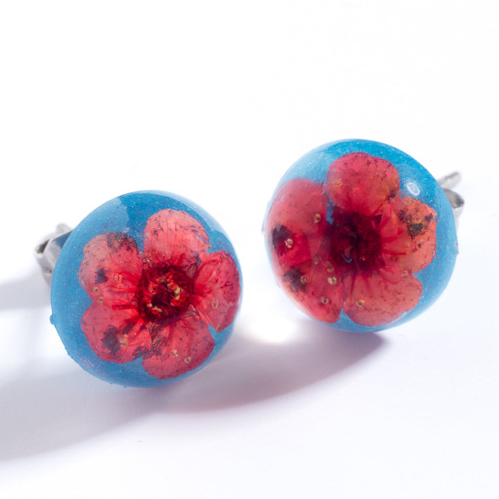 Flower Earrings Red-Blue Orb Stud Earrings