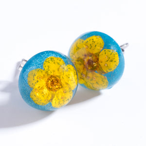 Flower Earrings Yellow-Blue Orb Stud Earrings