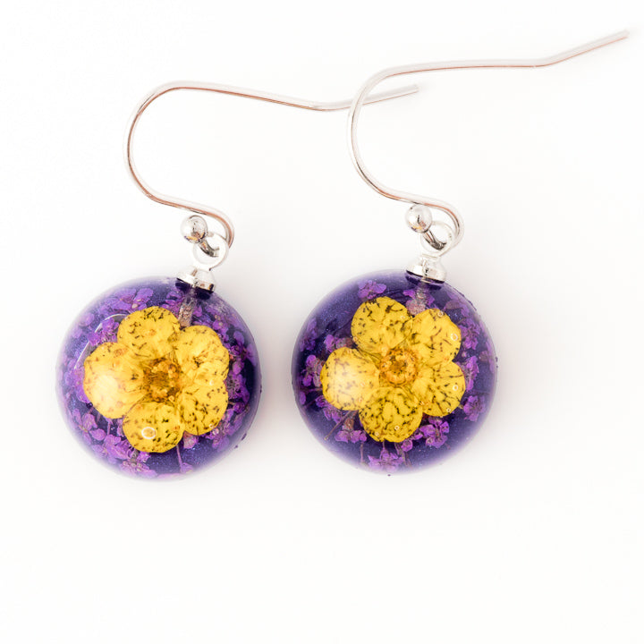 Flower Earrings Mini Orb Earrings Yellow-Purple