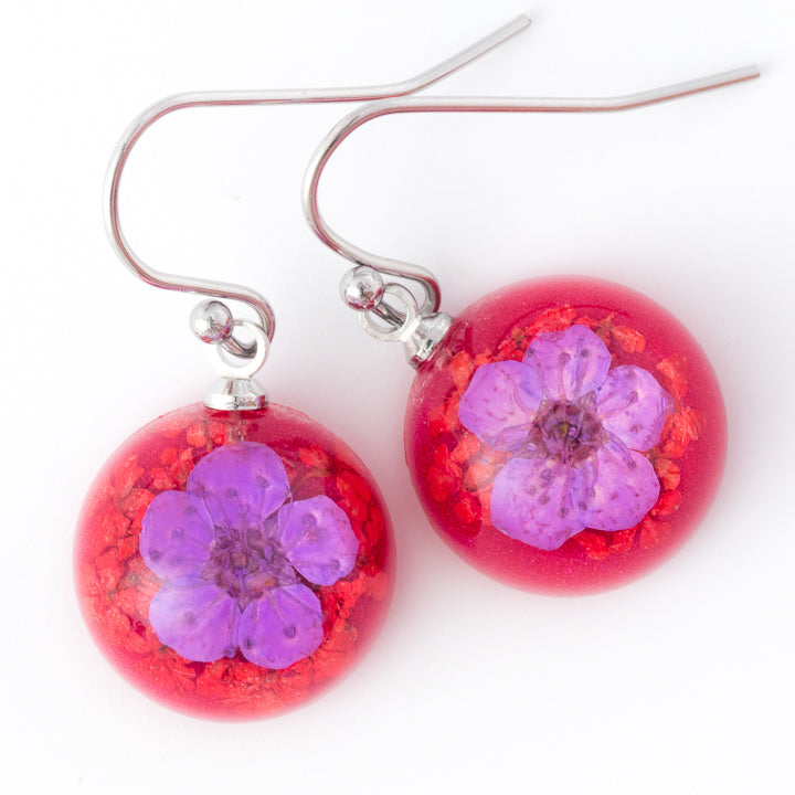 Flower Earrings Mini Orb Earrings Purple-Red