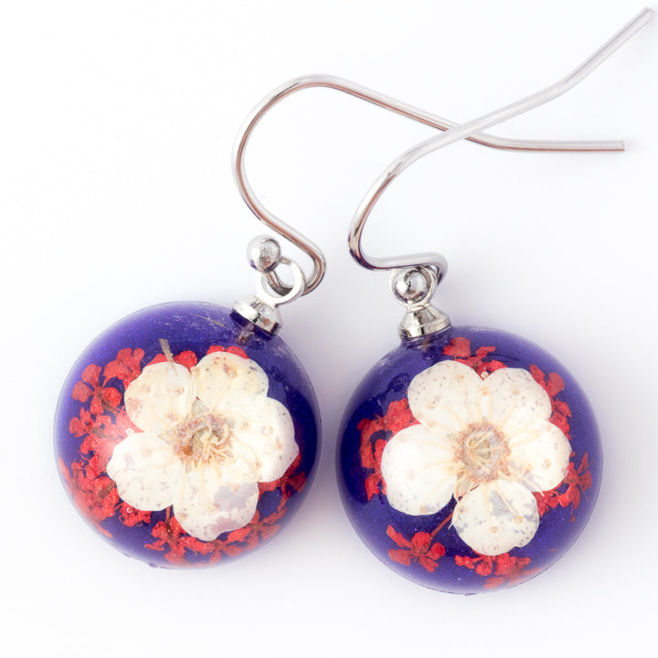 Flower Earrings Mini Orb Earrings White-Purple