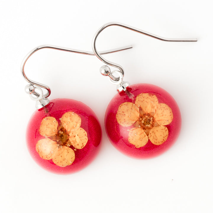 Flower Earrings Mini Orb Earrings Orange-Red