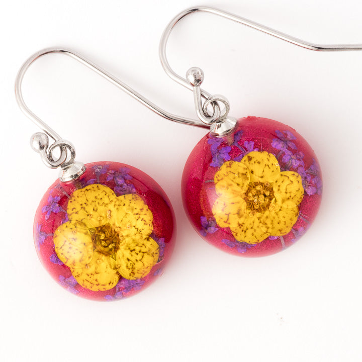 Flower Earrings Mini Orb Earrings Yellow-Red