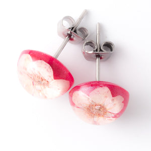 Flower Earrings Pink-Red Orb Stud Earrings