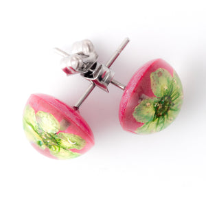 Flower Earrings Green-Pink Orb Stud Earrings