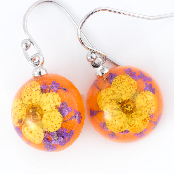 Flower Earrings Mini Orb Earrings Yellow-Orange