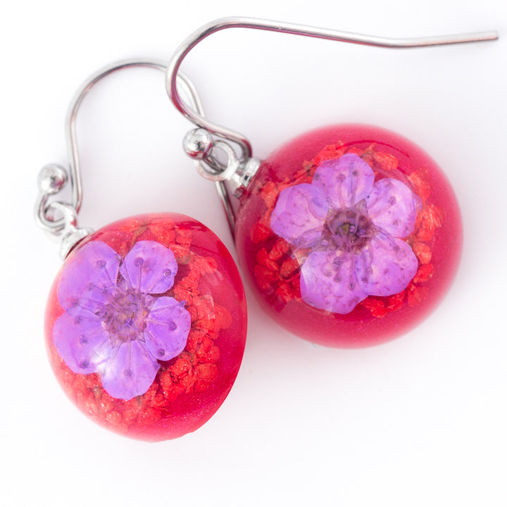 Flower Earrings Mini Orb Earrings Purple-Red