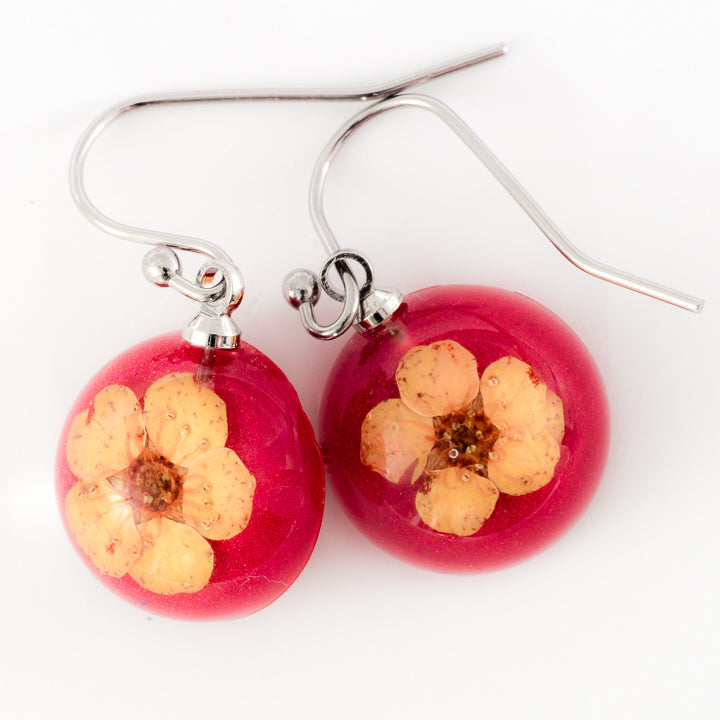 Flower Earrings Mini Orb Earrings Orange-Red