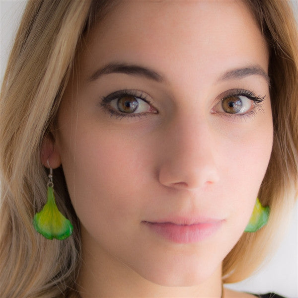 Green Carnation Petal Earrings