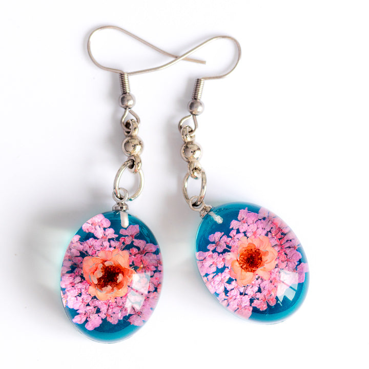 Flower Earrings Pink-Fuchsia-Blue Orb Bea Earrings