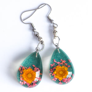 Flower Earrings Orange-Green Orb Bea Earrings