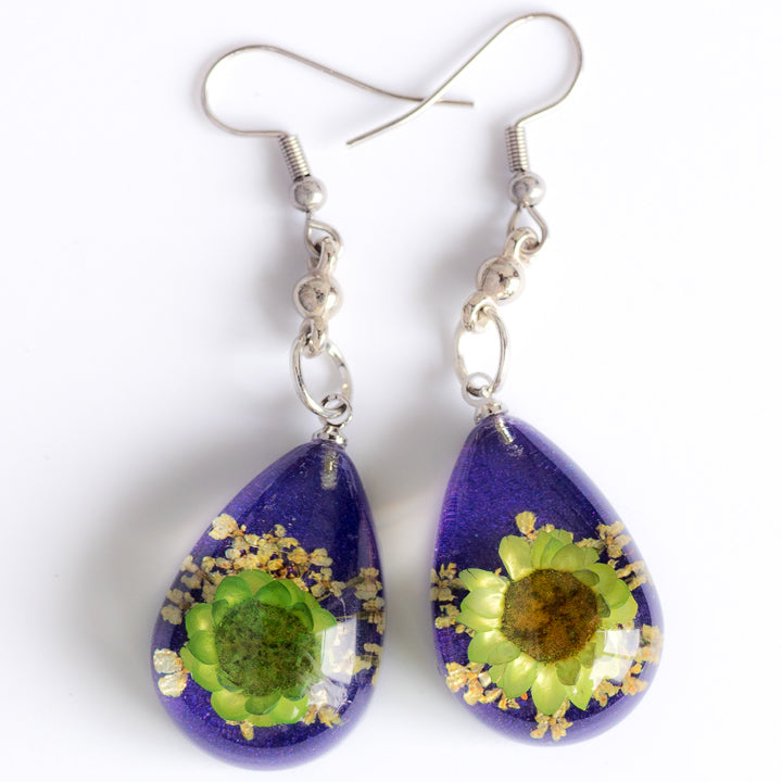 Flower Earrings Green-Purple Orb Bea Earrings