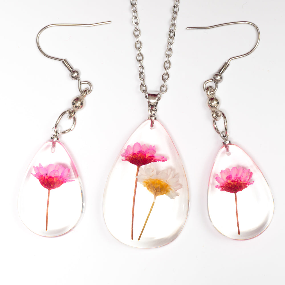 Flower Necklace Orb Bea set pink-white