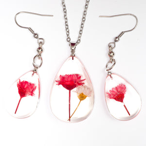 Flower Necklace Orb Bea set red-white