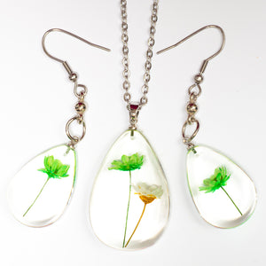 Flower Necklace Orb Bea set green-white