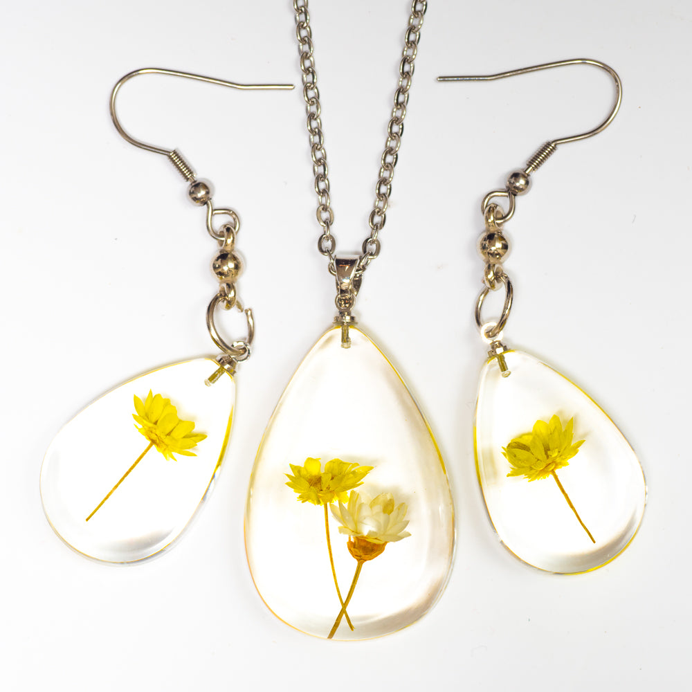 Flower Necklace Orb Bea set yellow-white