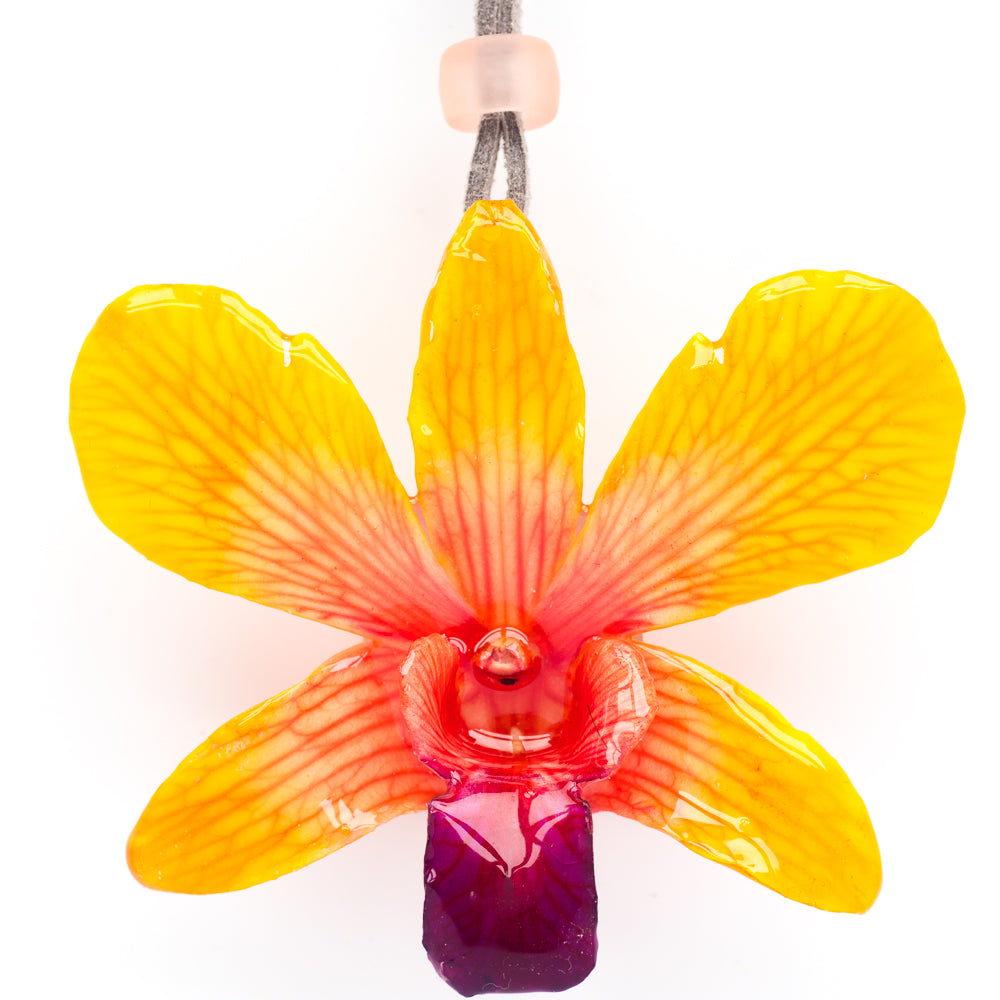 Yellow-Orange Dendrobium Orchid necklace