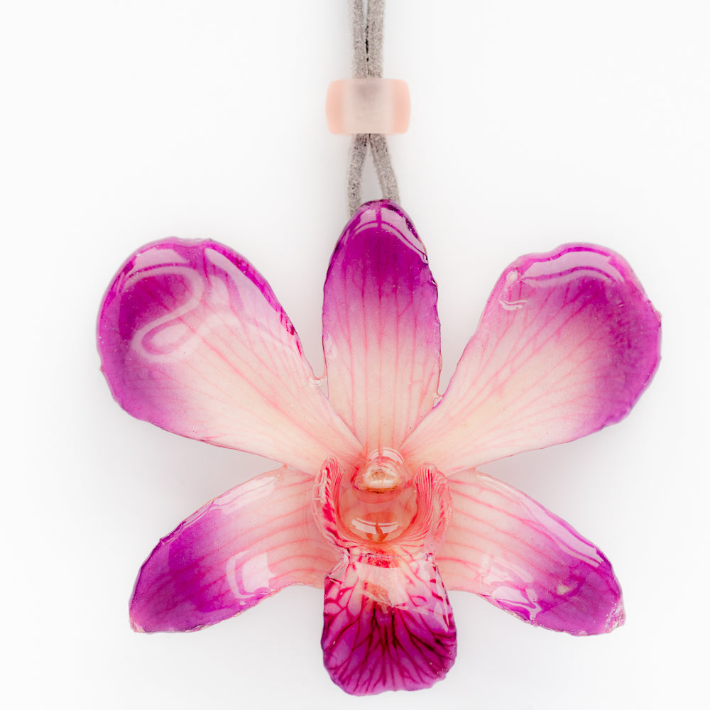 Purple-White Dendrobium Orchid necklace