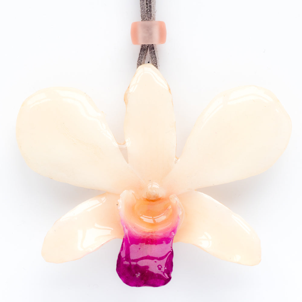 White-Purple Dendrobium Orchid necklace