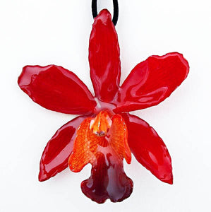 Red Cattleya Orchid necklace