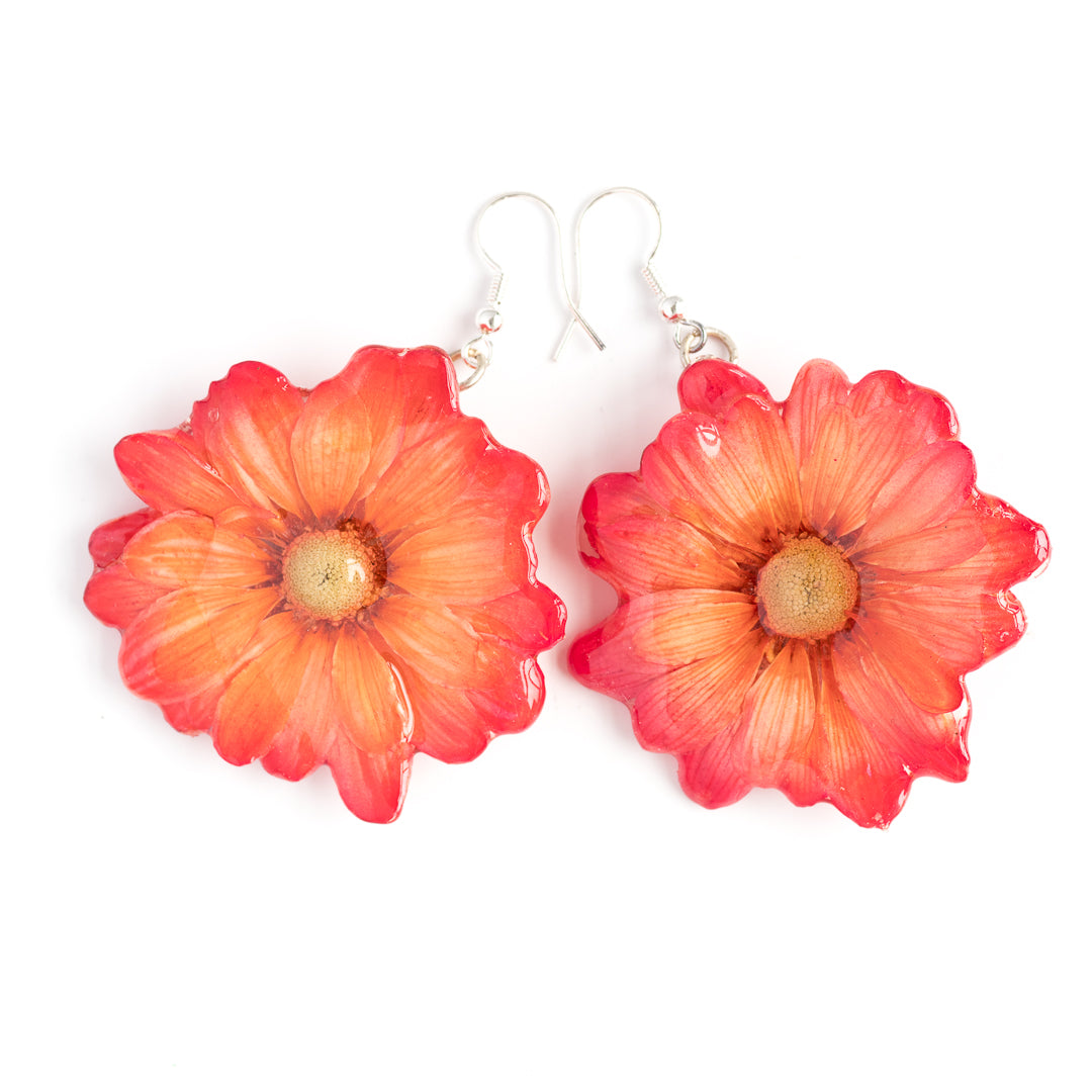 Red Pink Rose Paper Flower Earrings - Rangpitaara
