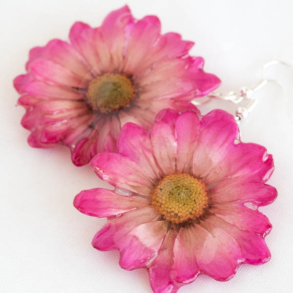 Pink White Chrysanthemum Earrings