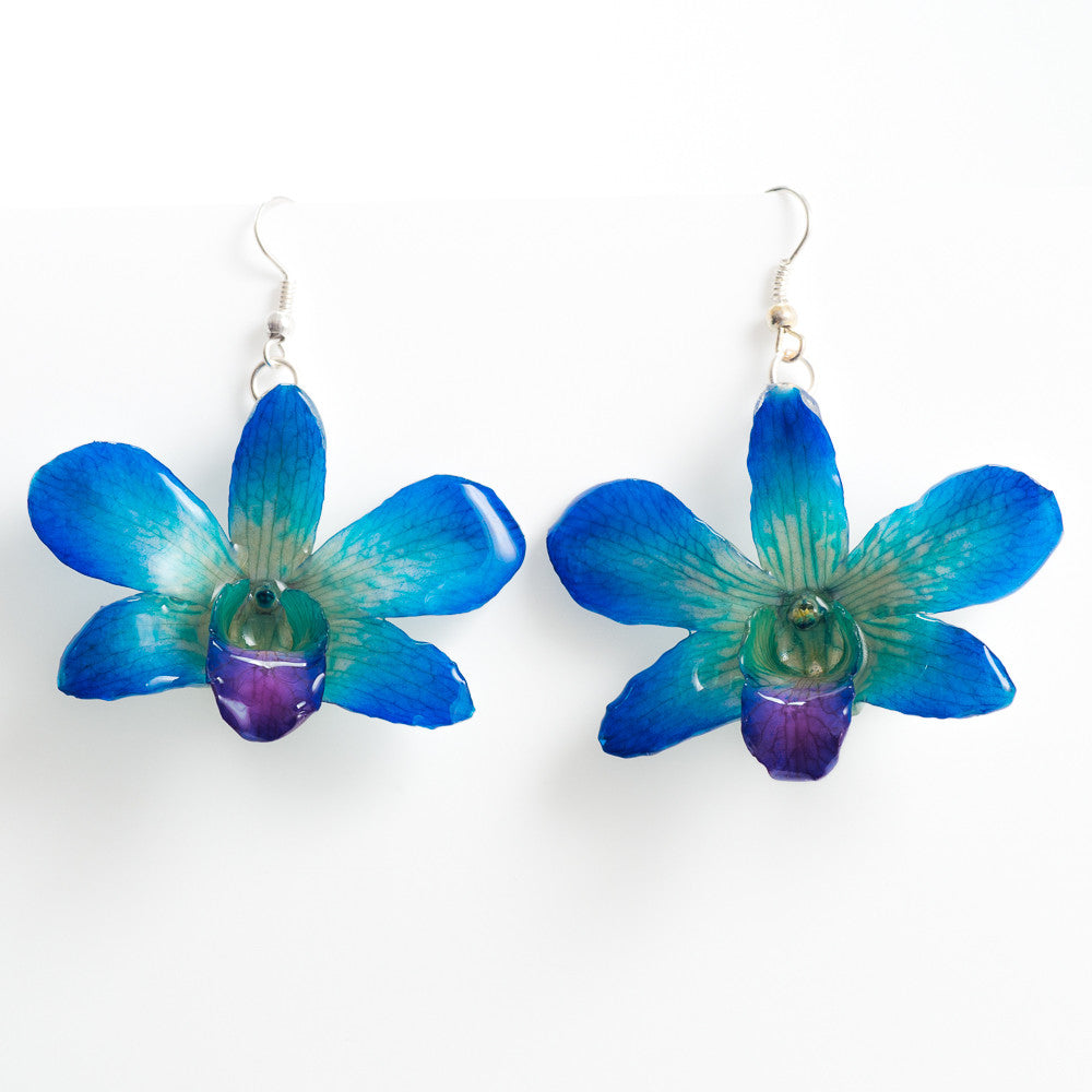 Flower Earrings Blue-Purple Dendrobium Fancy Orchid Earrings