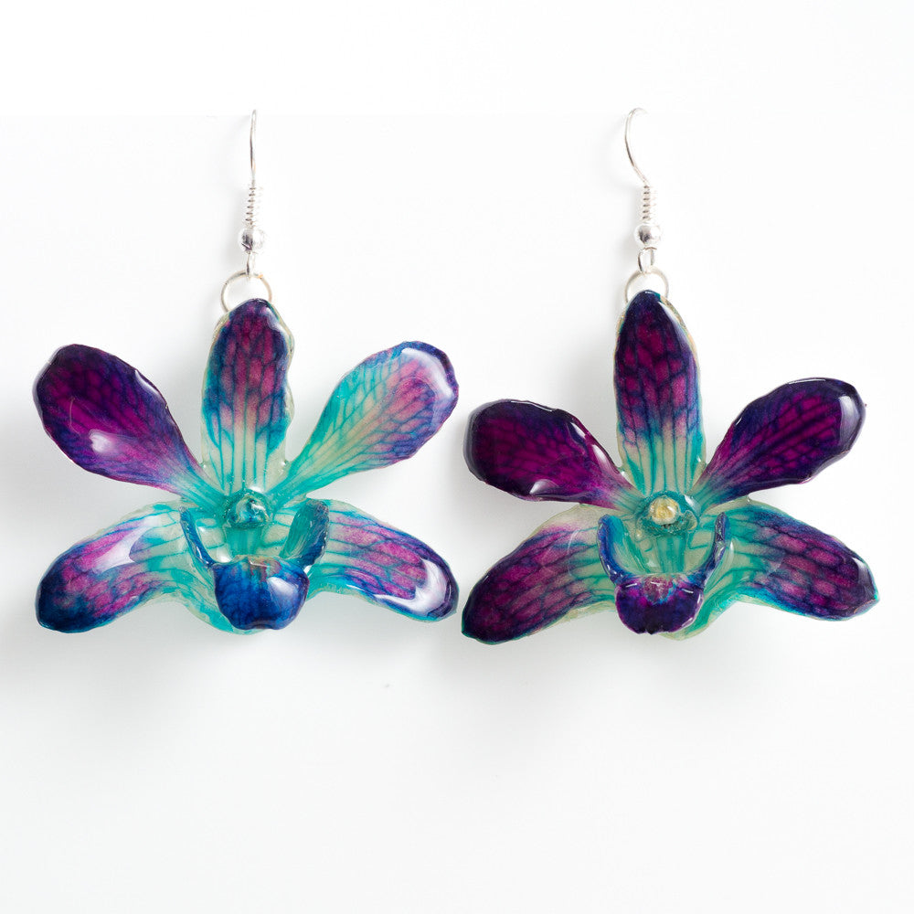 Flower Earrings blue dendrobium orchid earrings