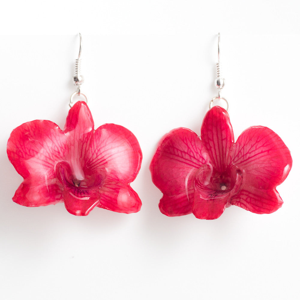 Purple Red Dendrobium Caren Orchid Earrings