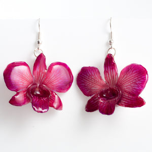 Purple Pink Dendrobium Caren Orchid Earrings