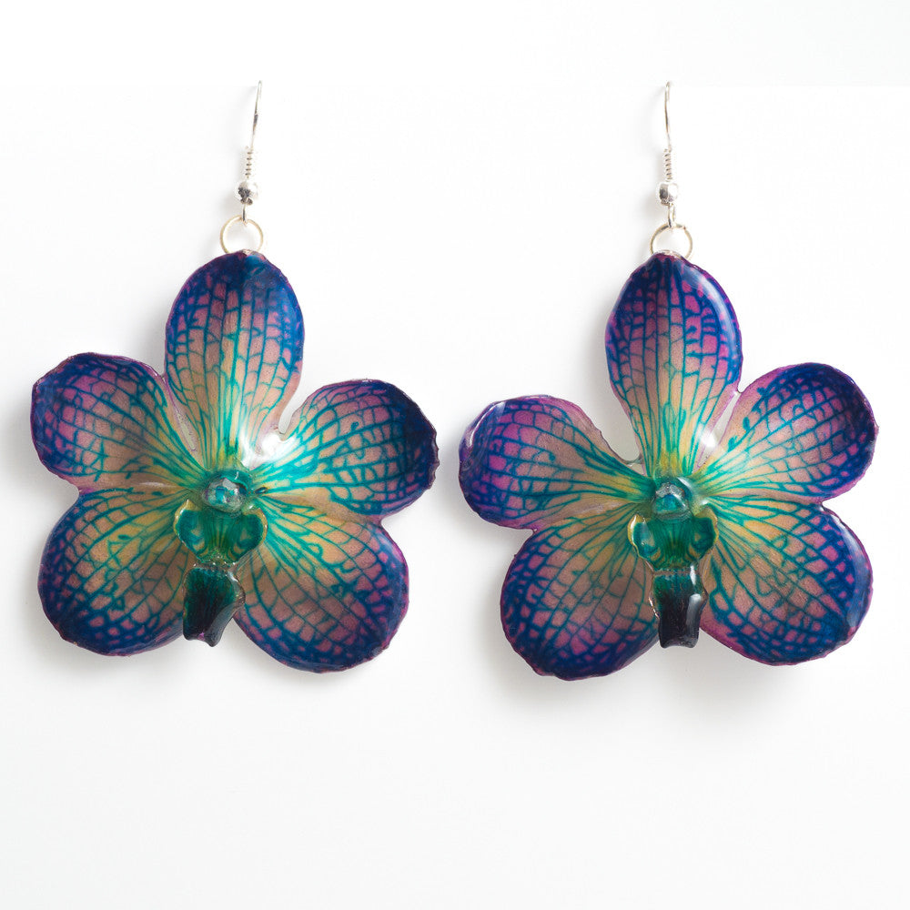 Flower Earrings Purple Blue vanda orchid earrings