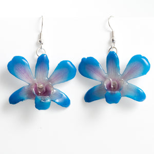Flower Earrings Pink-Lady orchid earrings, blue color