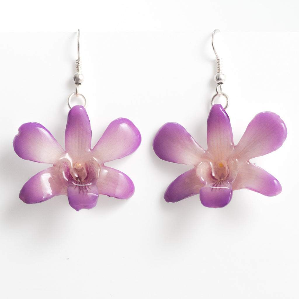 Flower Earrings Pink-Lady orchid earrings, purple-white color