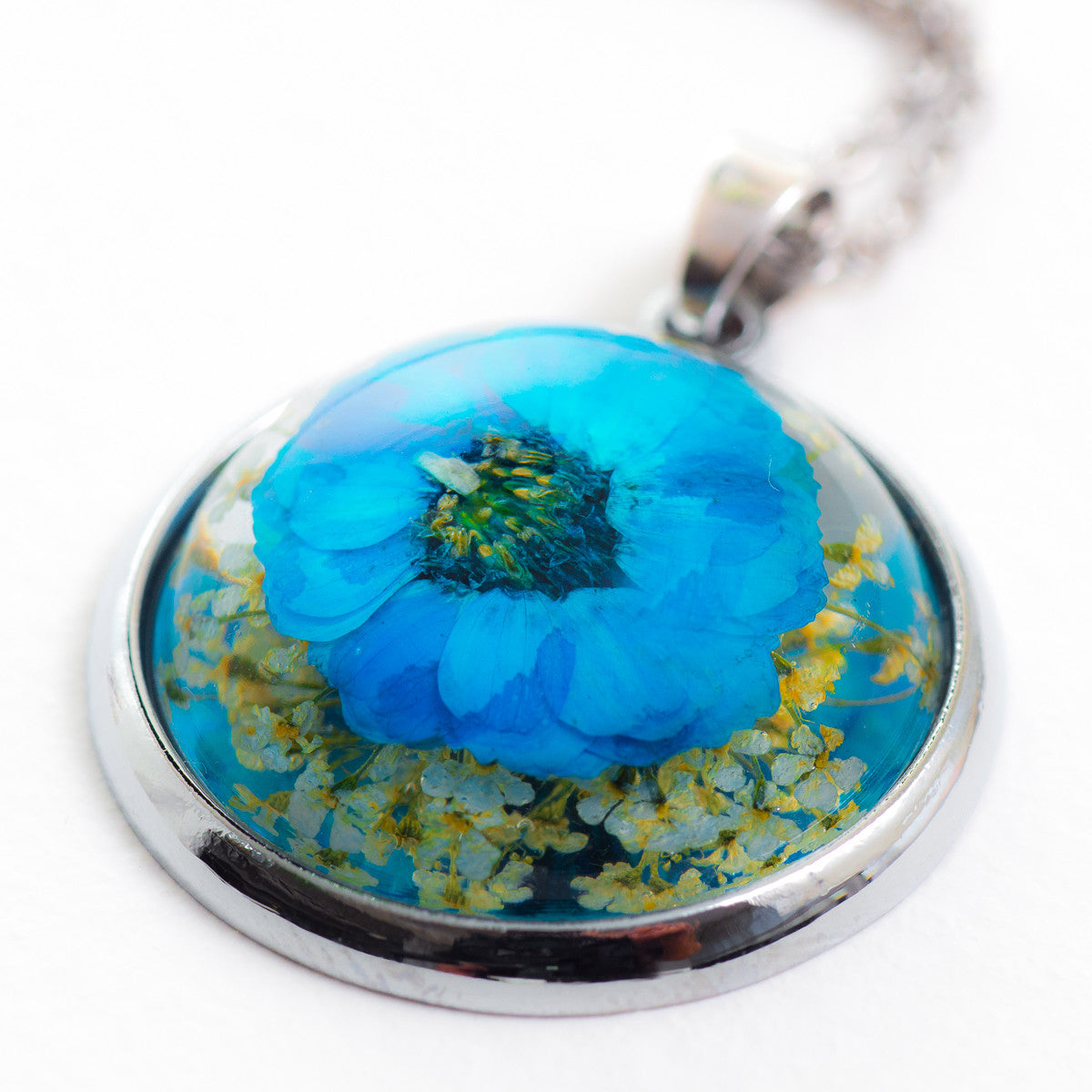 Flower Necklace Orb Blue
